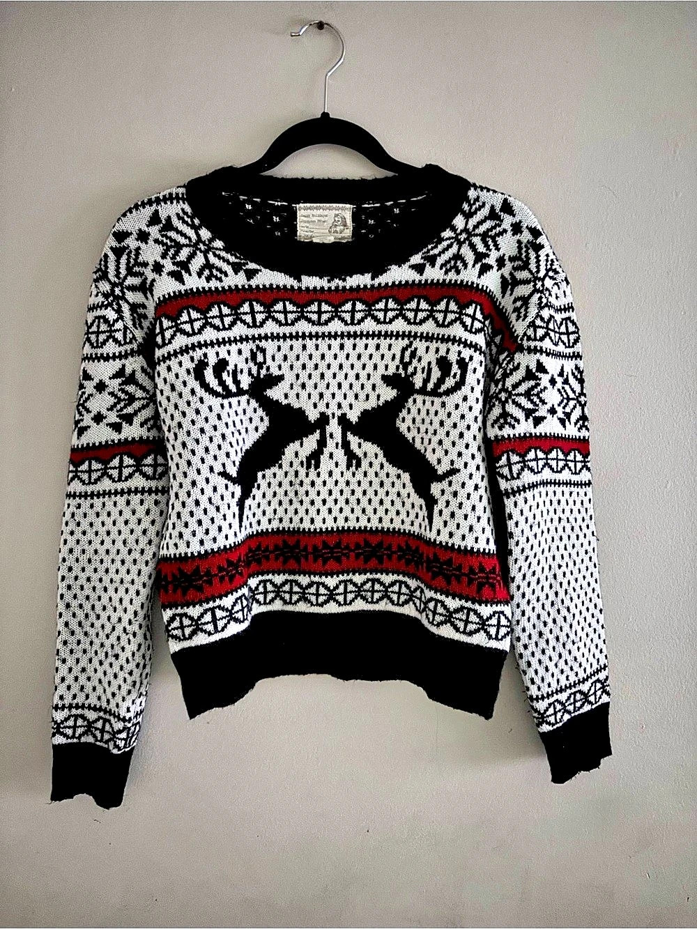 Knitty Kitty Reindeer Fair Isle Sweater in Black & White